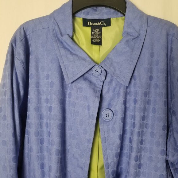 Denim & Co light blue polka dot trench coat women's size Large (54) - Picture 3 of 7